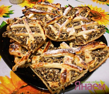 Пирог-сеточка с творогом, маком и яблоками