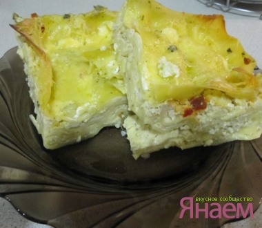 Лазанья с творогом и фаршем