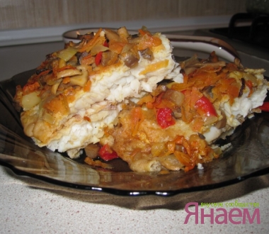 Телапия в кляре под овощами