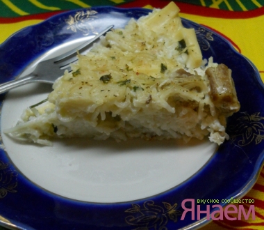 Запеканка из вермишели с сырком и мясом